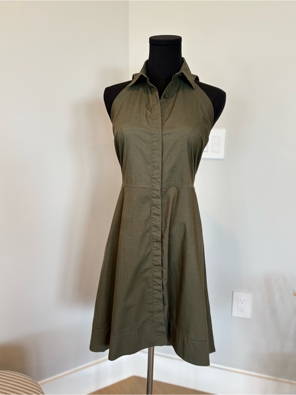 Banana Republic Olive Green Halter Shirt Dress